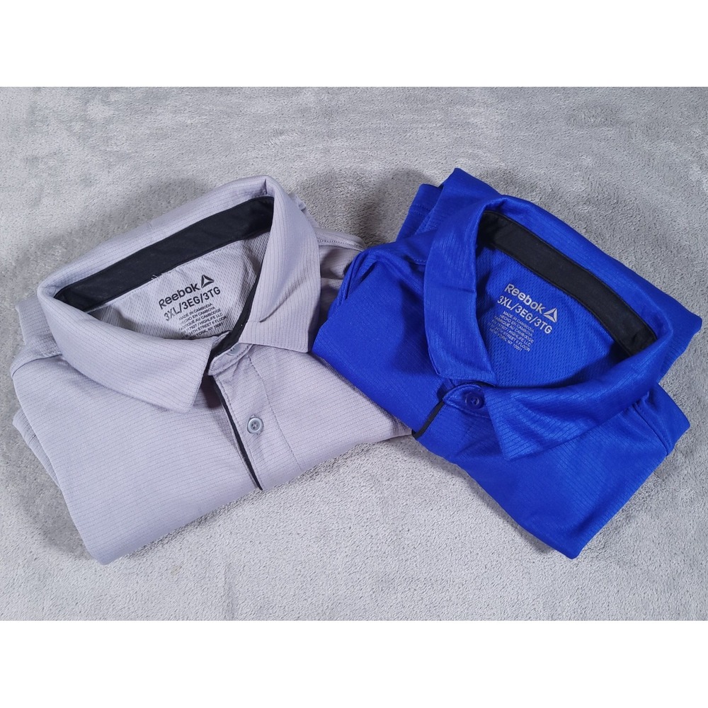 Lot of 2 Reebok‎ Polo Shirt Mens 3XL Blue Gray Golf Performance Short Sleeve